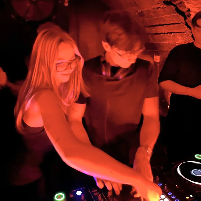 CDJ close-up under red light